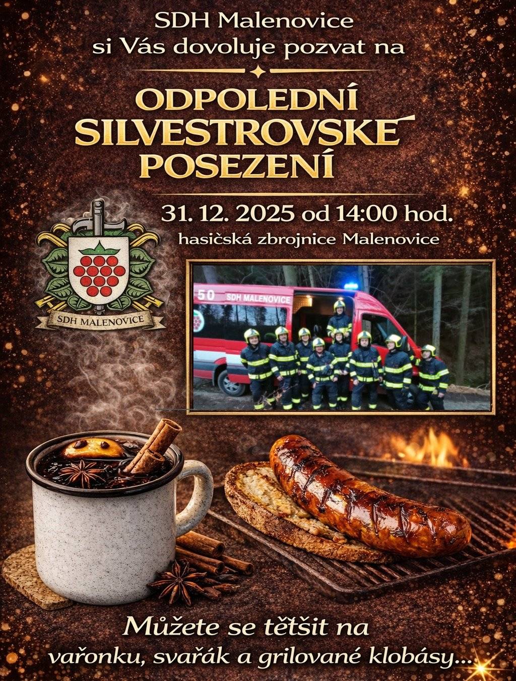 SDH Malenovice si Vás dovoluje pozvat na Odpolední silvestrovské posezení - od 14.00 v hasičské zbrojnici.
