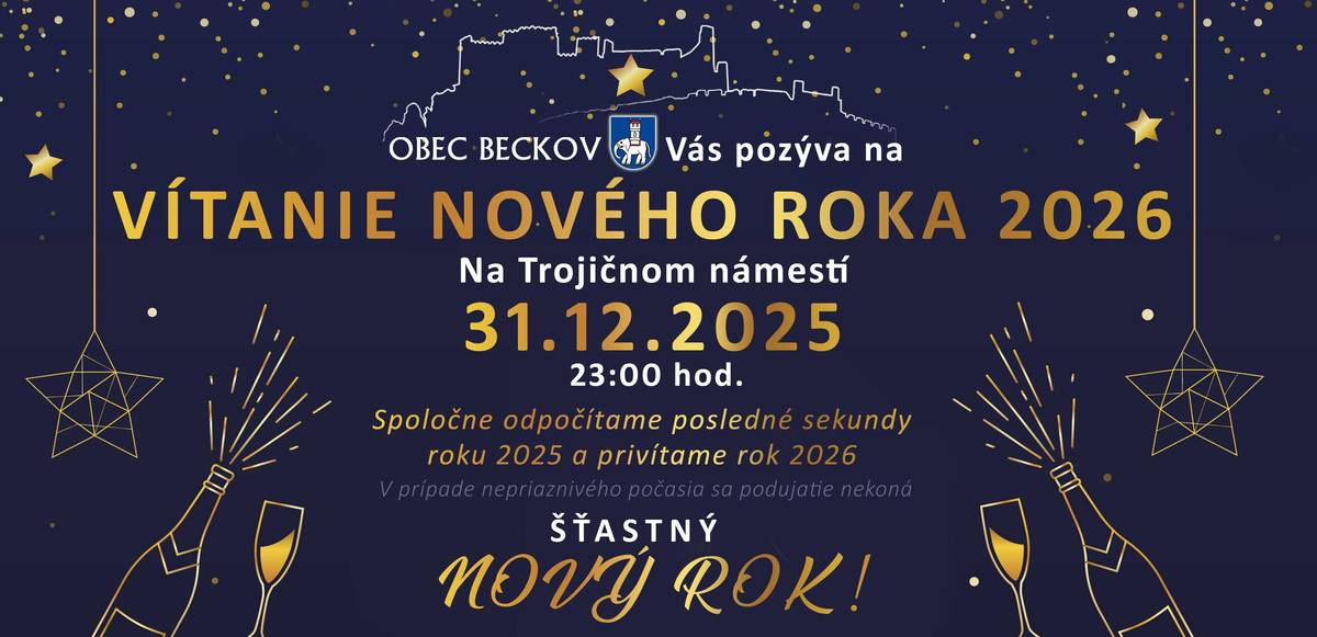 Milí spoluobčania,  srdečne Vás pozývame v stredu 31.12.2025 od 23.00 hod. na Trojičné námestie, kde spoločne privítame Nový rok 2026.
