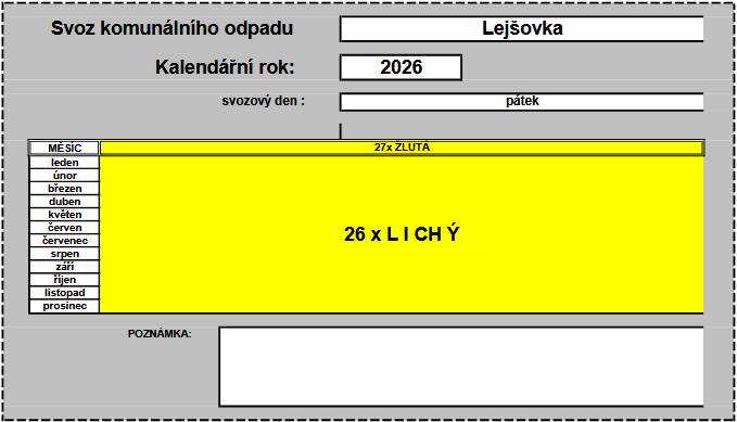 Svozový kalendář 2026