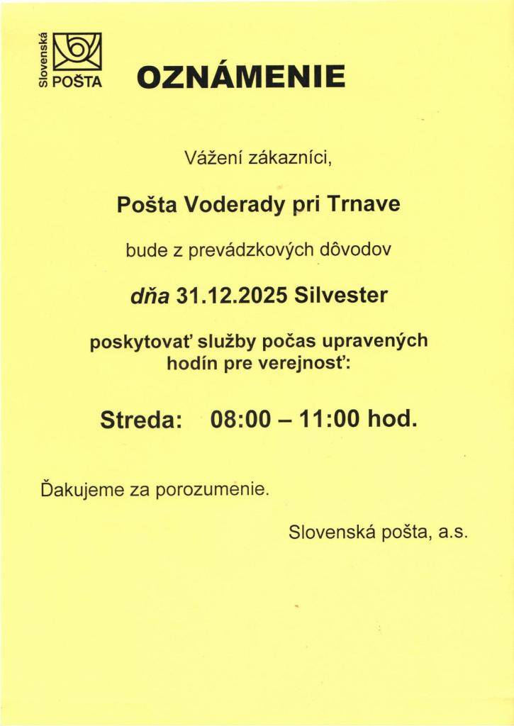 31.12.2025 - 8:00 - 11:00 hod.