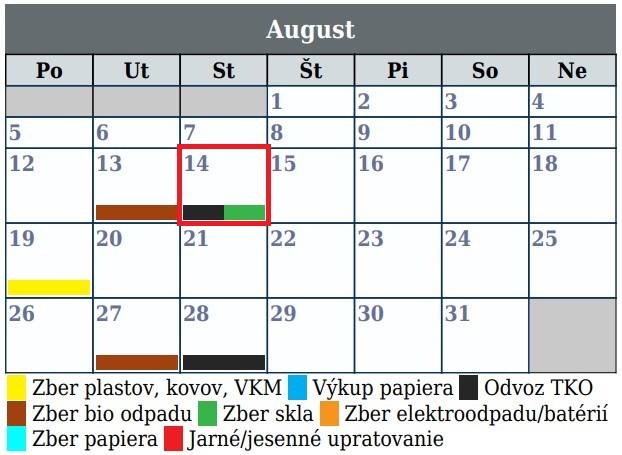 Oznam o ďalšom zbere/vývoze skla 14.8.2024 a zmesového komunálneho odpadu + záhradkári