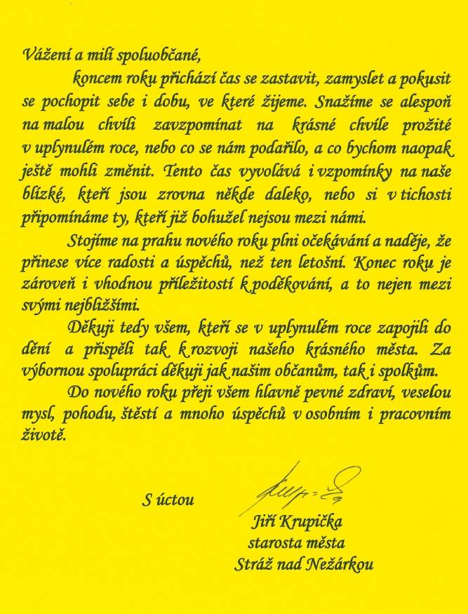 Starosta města přeje všem občanům do roku 2026.