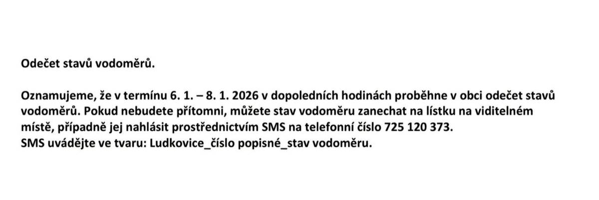 Odečet stavu vodoměrů 6.-8.1 2026