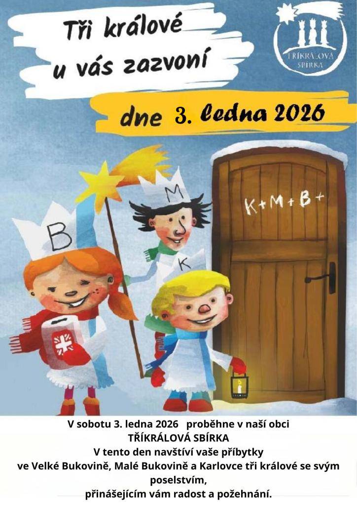 V sobotu 3.ledna 2026 proběhne v naší obci Tříkrálová sbírka.