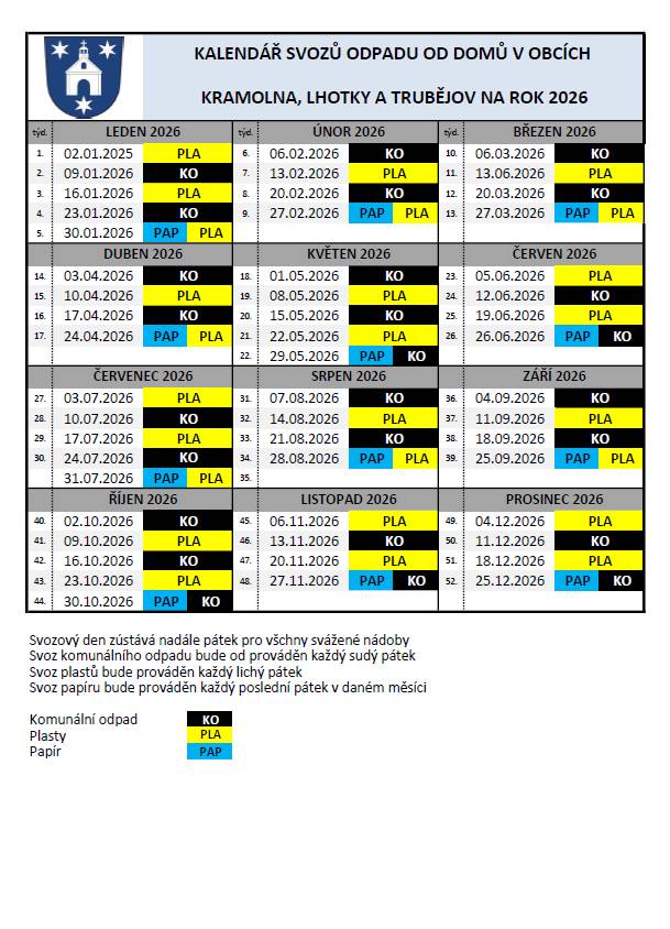 Svozový kalendář 2026 - OPRAVA DUBEN