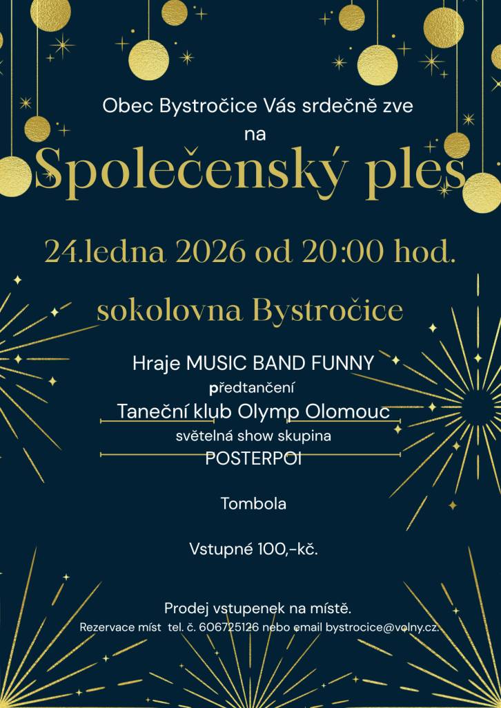 Srdečně Vás zveme na společenský ples Obce Bystročice.