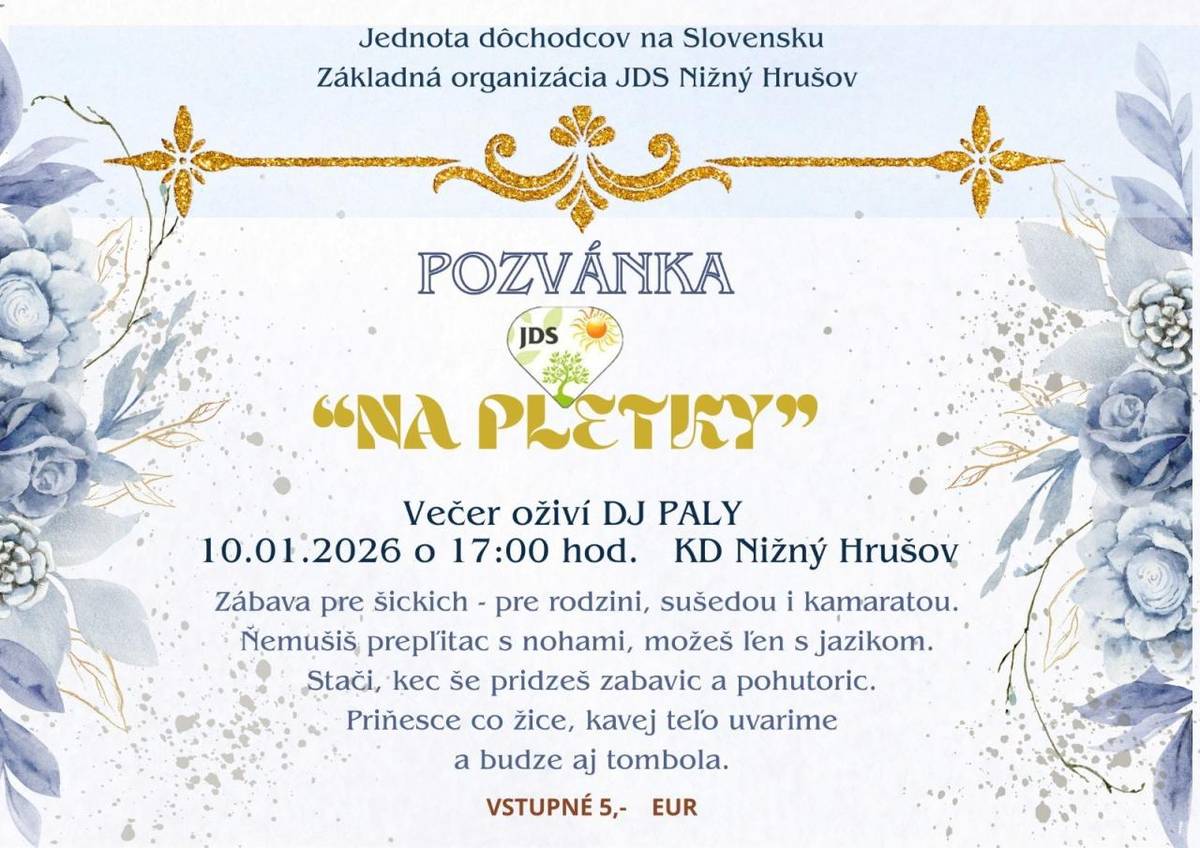 Pozvánka na výročnú členskú schôdzu - Jednota dôchodcov na Slovensku MO Nižný Hrušov. Viac info tu.