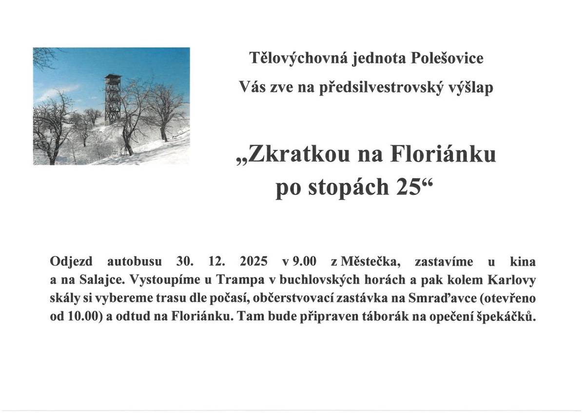 pošta, lékárna, pozvánka na předsilvestrovský výšlap