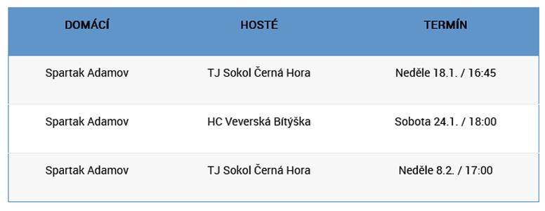 Spartak Adamov, z,s, hokejový oddl přináší rozpis zápasů okresního přeboru HC Spartak Adamov.