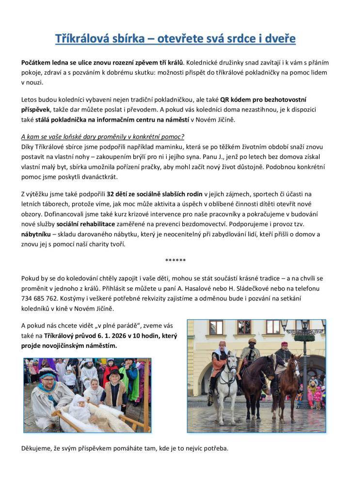 provoz obce, hradní hospůdka, tříkrálová sbírka