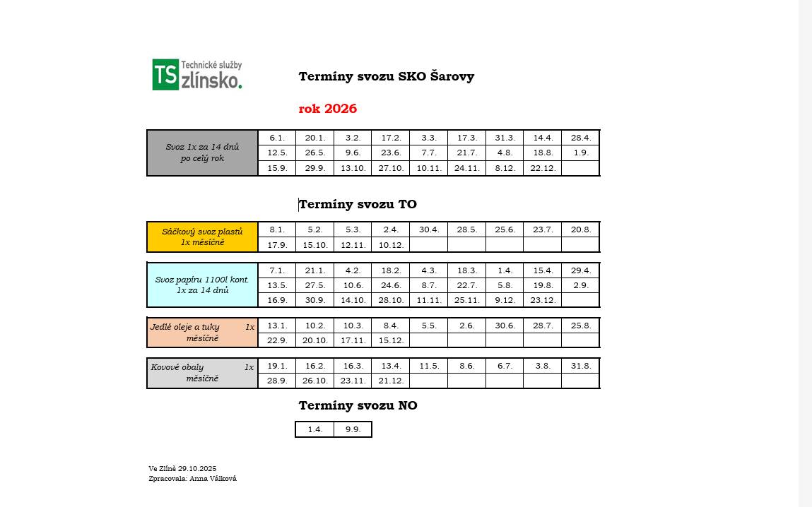 UPOZORNĚNÍ – ZMĚNA SVOZOVÉHO DNE U KOMUNÁLNÍHO ODPADU – ÚTERÝ SUDÉ TÝDNY.