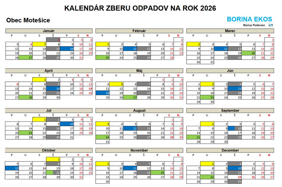 Kalendár zberu odpadov 2026