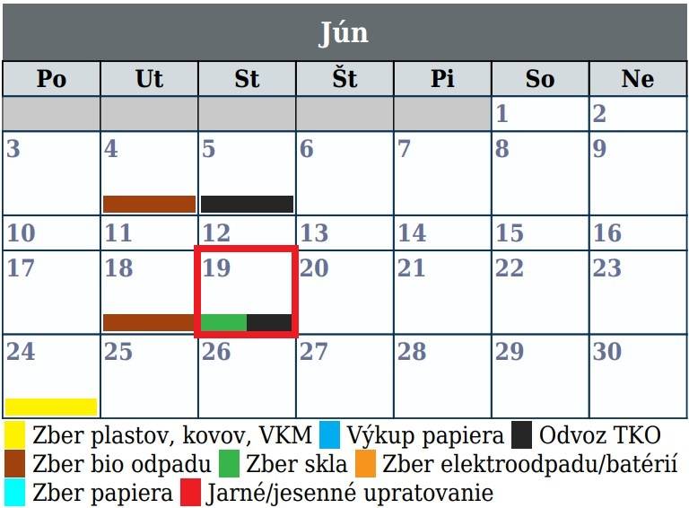 Oznam o ďalšom zbere/vývoze skla 19.6.2024 a zmesového komunálneho odpadu + záhradkári