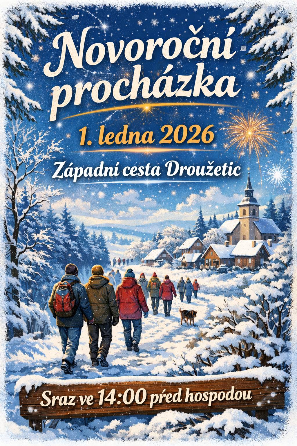 Vážení spoluobčané, zveme vás na novoroční procházku. Do nového roku vám celé zastupitelstvo přeje hodně úspěchů, stěstí a zdraví.