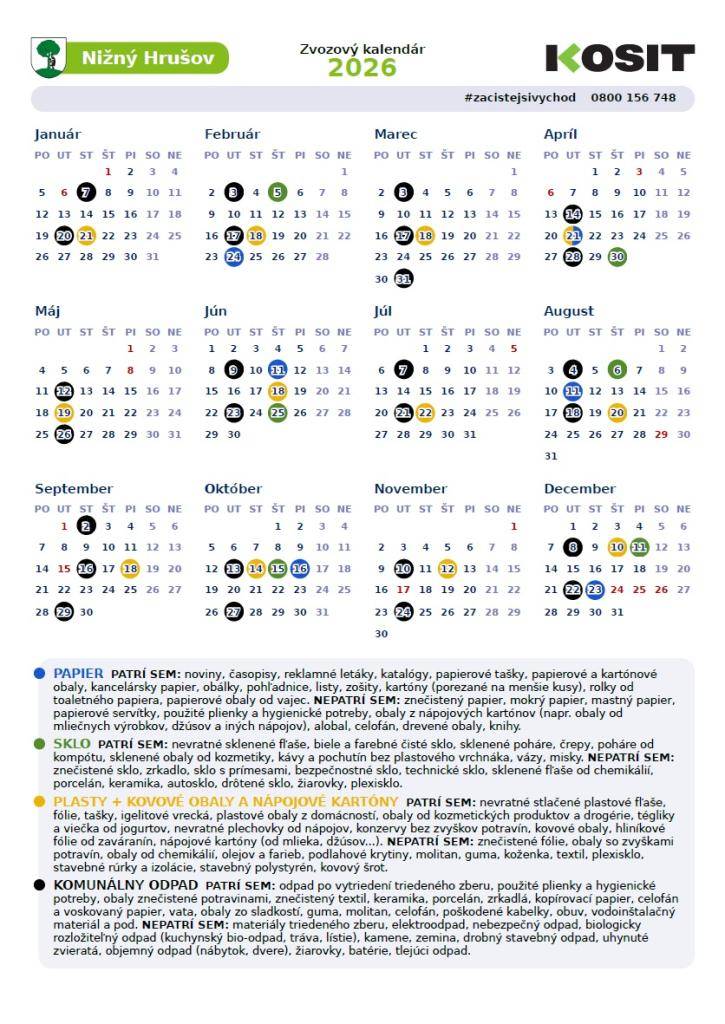 Kalendár zberu TKO, PLAST, SKLO a PAPIER na rok 2026. Na viac info tu.