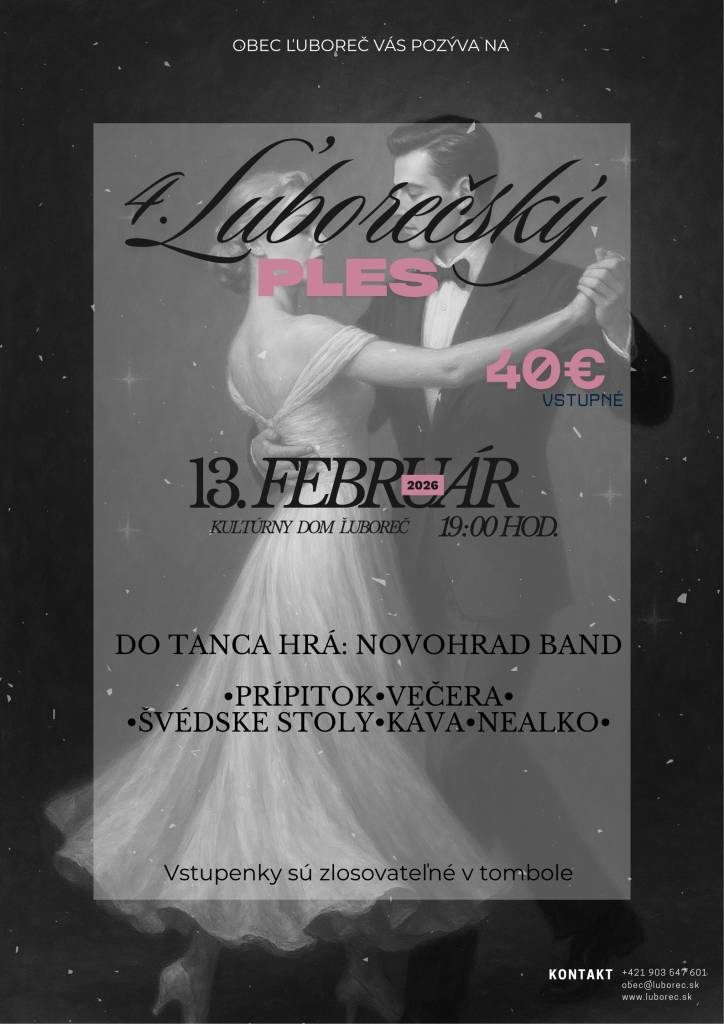 Obec Ľuboreč vás srdečne pozýva na 4. Ľuborečský ples.