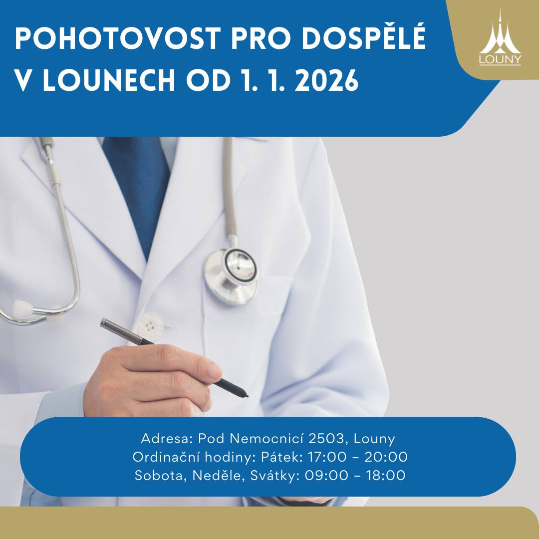 Město Louny obdrželo informaci o zrušení pohotovostních služeb od poskytovatele a ihned začalo spolu s poskytovatelem hledat řešení vůči zdravotní pojišťovně, jak pohotovost pro občany zachovat nadále.   Od 1.1.2026 zůstává pohotovost zachována - v pátky, o víkendech a státních svátcích bude nadále fungovat pohotovost pro dospělé i děti.   Změna se týká pouze dětské pohotovosti ve všední dny, kde dochází ke zkrácení provozu - ten je ve všedních dnech s průměrem 1,3 pacienta na den a 3hod provozu ekonomicky neúnosný.   Prosíme, sledujte pouze oficiální informace města a nedejte se zmást nepravdivými zprávami, které se šíří na sociálních sítích. Děkujeme!   Podrobnosti najdete na webu města: Pohotovost bude v Lounech i nad rámec novely zákona zachována - Oficiální internetové stránky města Loun a Městského úřadu Louny