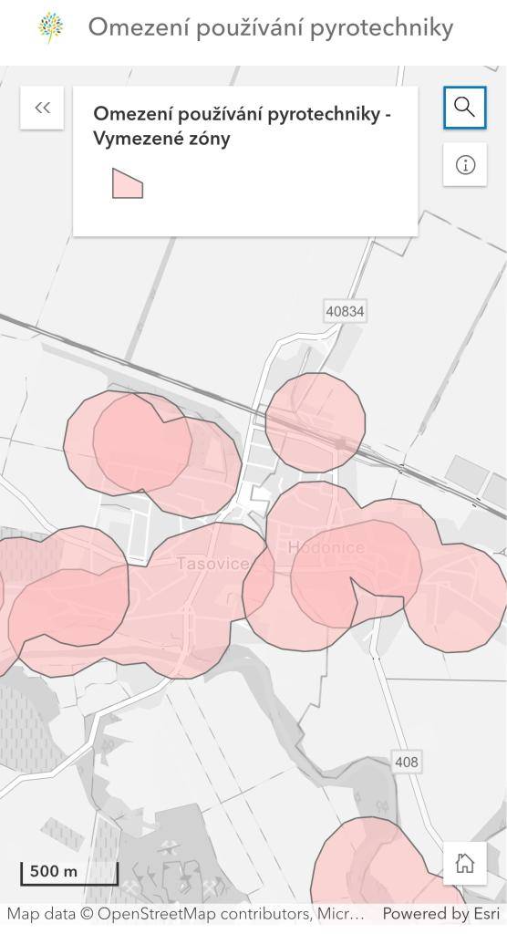 Omezení používání pyrotechniky se týká i naší obce.  Mapa obsahuje zóny, ve kterých je zakázáno zacházet s pyrotechnickými výrobky s výjimkou kategorie F1 podle § 35b zákona č. 344/2025 Sb., kterým se mění zákon č. 206/2015 Sb., o pyrotechnických výrobcích a zacházení s nimi...
