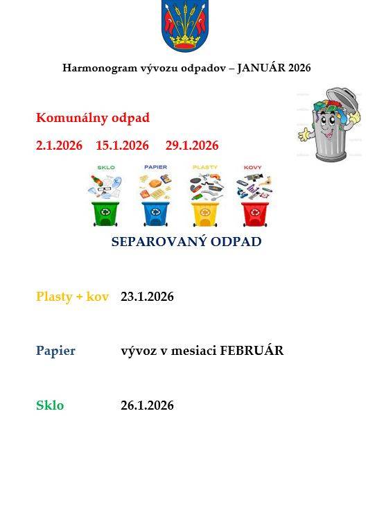 Harmonogram vývozu odpadov JANUÁR 2026