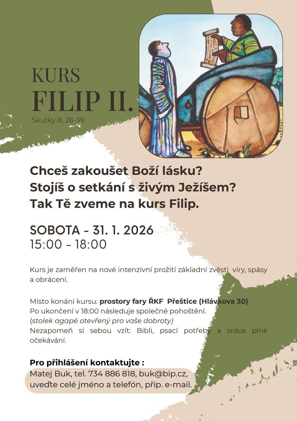 Římskokatolická farnost Přeštice zve na kurs v sobotu 31. 1. 2026 od 15 do 18 hodin.