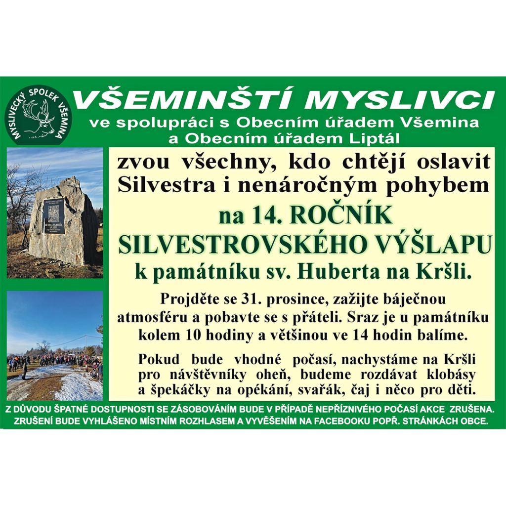 Již 14. ročník silvestrovského výšlapu k památníku sv. Huberta na Kršli je tady! Těšíme se na viděnou u kameňa! (vk)