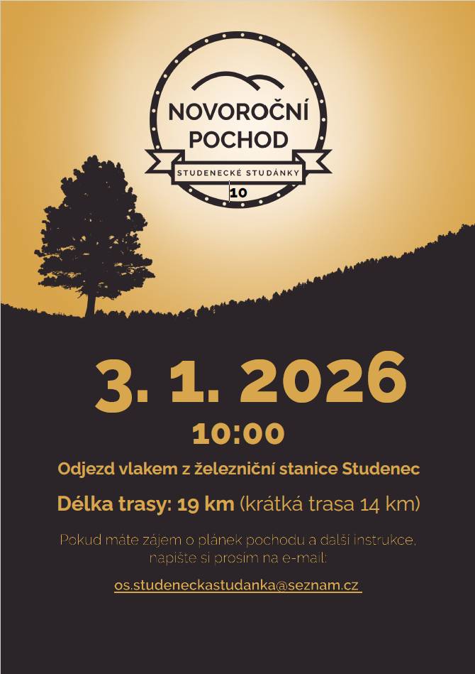 3.1.2026 - 10:00 odjezd vlakem ze železniční stanice Studenec