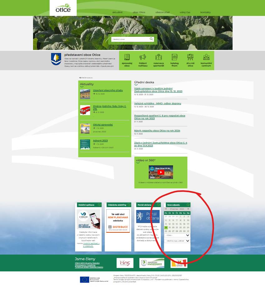 Na webových stránkách obce Otice