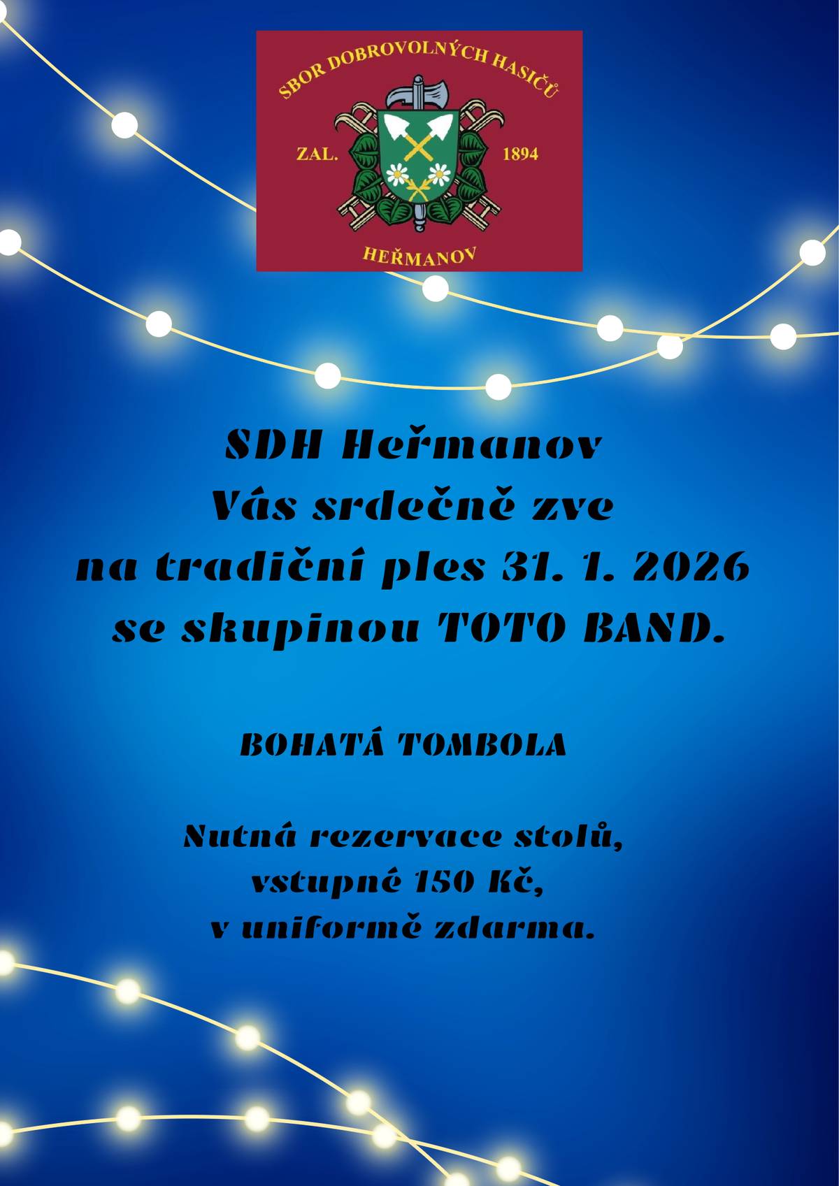 Srdečně zveme na tradiční ples se skupinou TOTO BAND