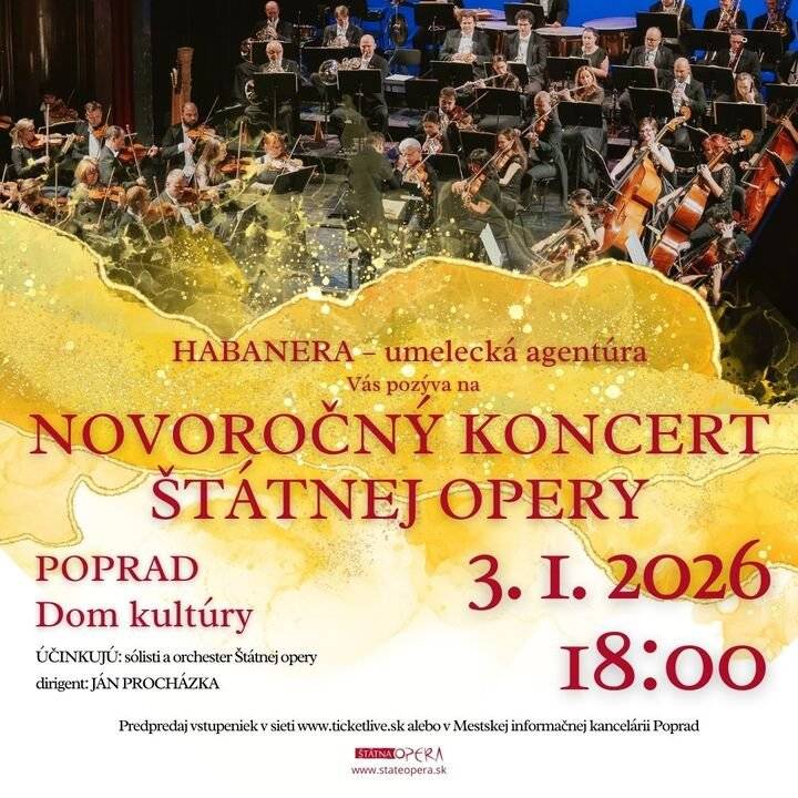 🎻Poprad otvorí rok vo viedenskom štýle. 🎼Začnite rok 2026 jedinečným hudobným zážitkom. Orchester a sólisti Štátnej opery z Banskej Bystrice sa už túto v sobotu - 3. januára predstavia v Dome kultúry v Poprade pod taktovkou Jána Procházku. 👌V programe zaznejú valčíky a polky Johanna Straussa, slávne operné árie a veľkolepé orchestrálne diela, ktoré patria k symbolom novoročných osláv po celom svete. Budete toho súčasťou? 😉