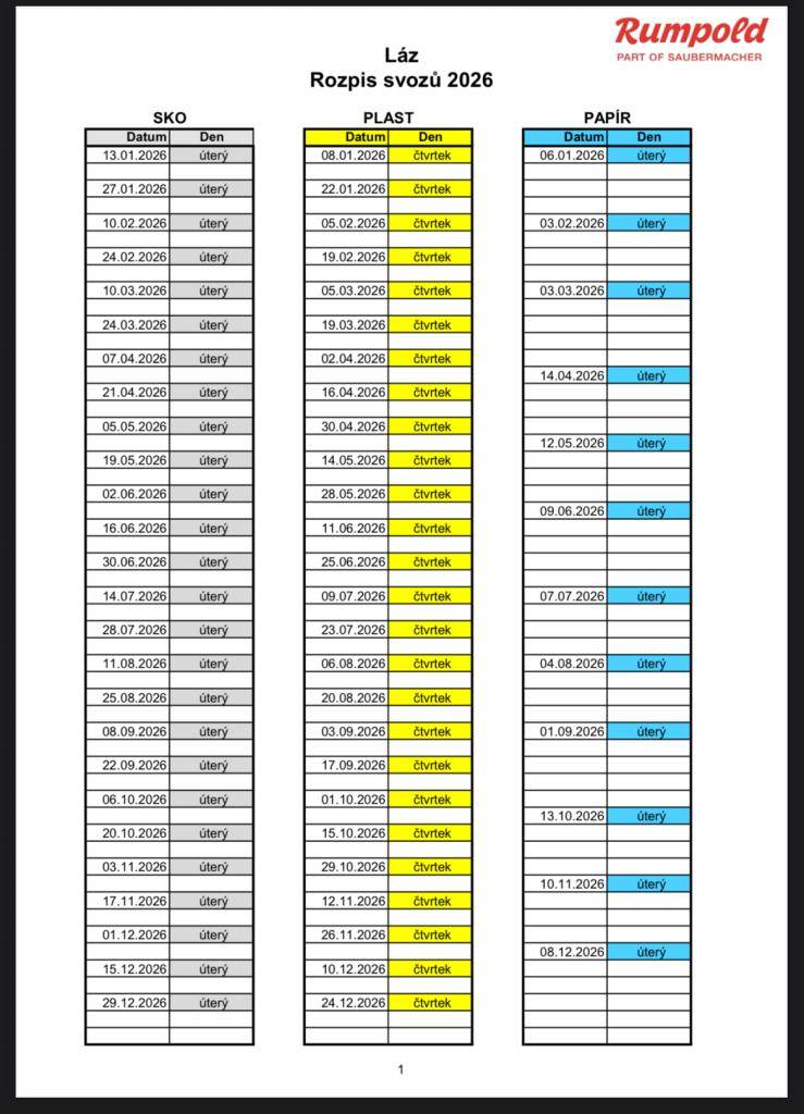 Rozpis svozu odpadu.