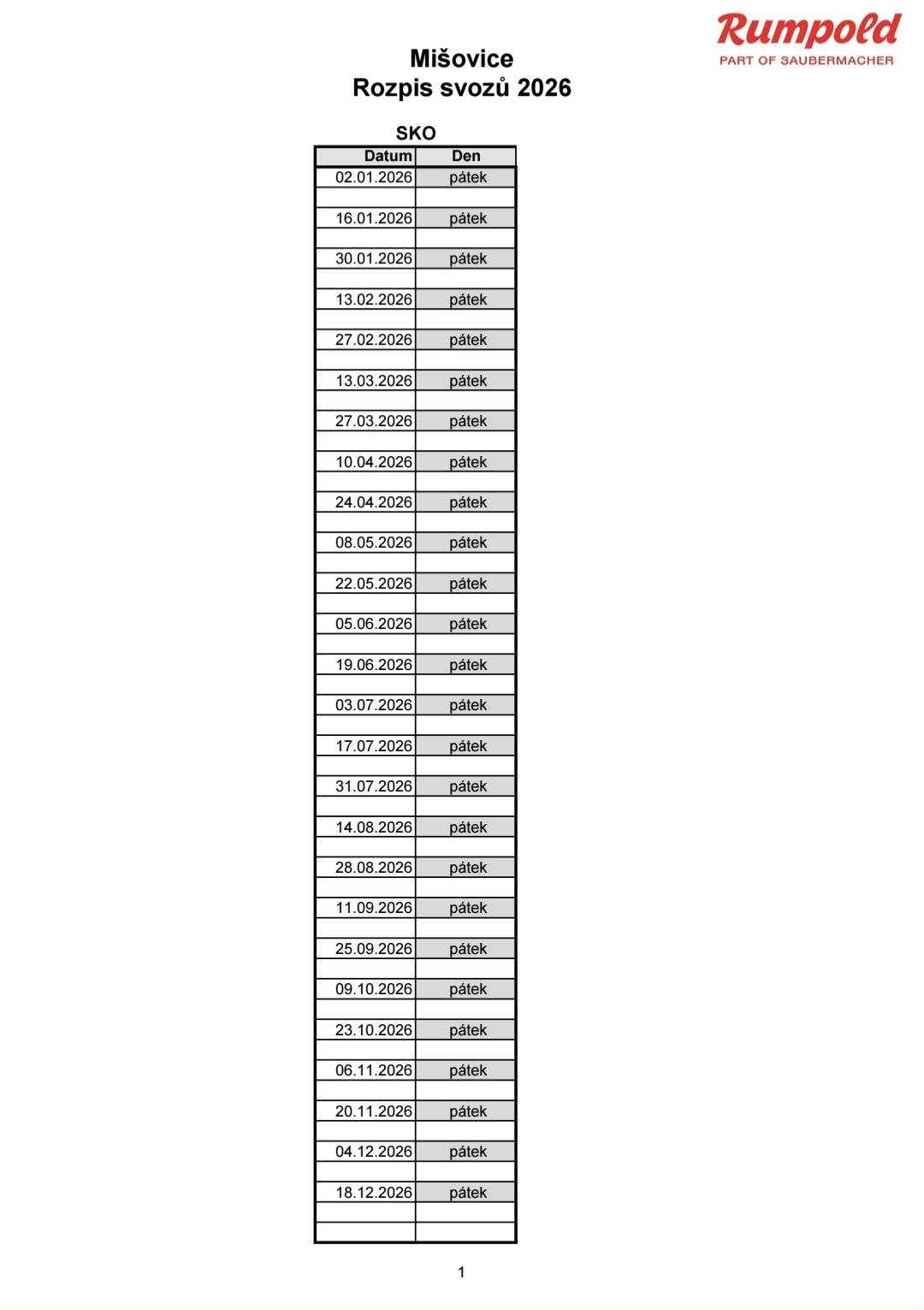 Od nového roku dochází ke změně termínu svozu komunálního odpadu, nově bude svoz probíhat v pátek. První svozový den podle nového harmonogramu je dnes.