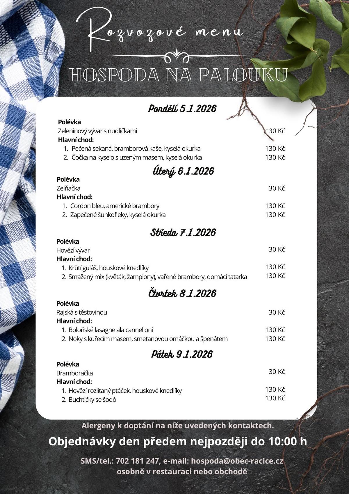 První nabídka rozvozového menu v novém roce: