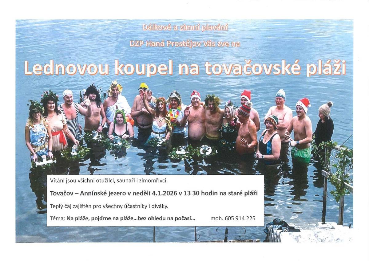 DZP Haná Prostějov vás zvou na Lednovou koupel na tovačovské pláži, v neděli 4.1. od 13.30h na staré pláži.