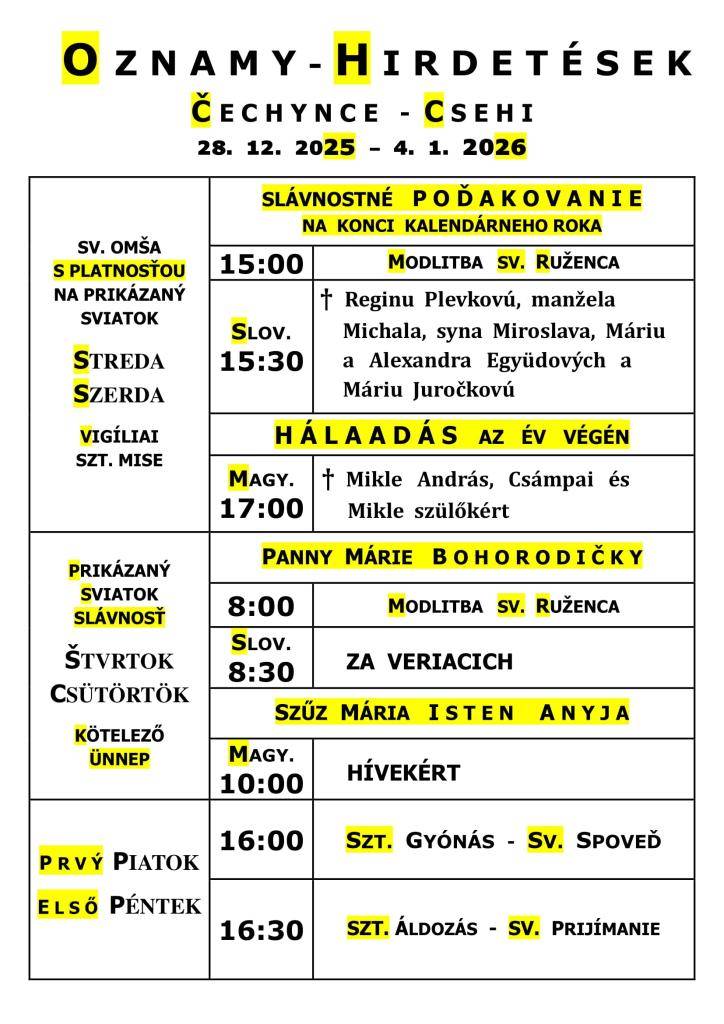 omšový poriadok - miserend