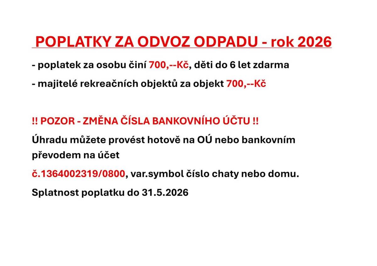 POPLATKY ZA ODVOZ ODPADU - rok 2026