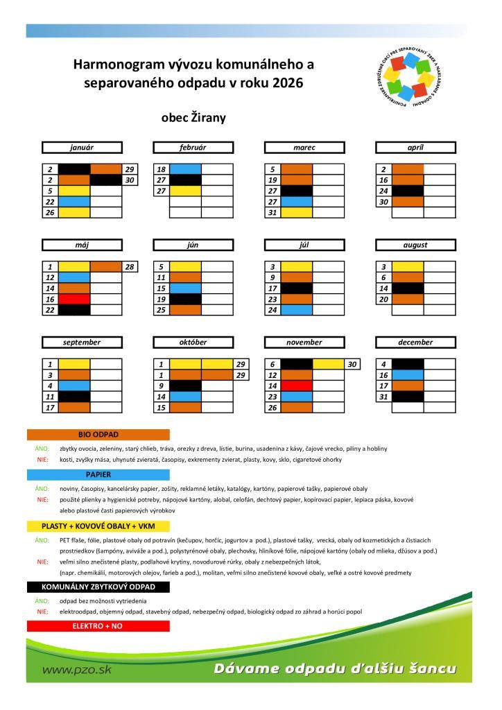 KALENDÁR VÝVOZU ODPADU NA ROK 2026