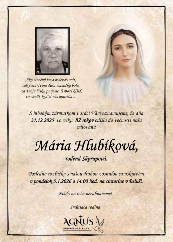 Mária Hlubíková, rod. Skorupová december 2025
