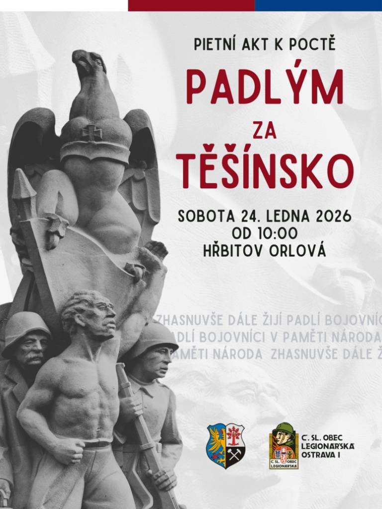 Jednota Československé obce legionářské Ostrava I a město Orlová zvou veřejnost k účasti na pietním aktu, který se uskuteční u příležitosti 107. výročí československo-polské války.  Pieta se koná v sobotu 24. ledna 2026 v 10 hodin u pomníku Padlým za Těšínsko na hřbitově v Orlové-Městě. Přijďte s námi uctít památku více než pě...