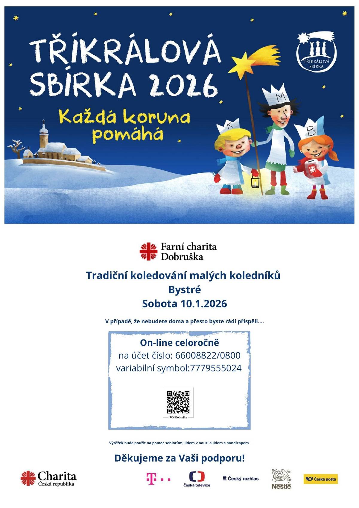 Dobrý den, oznamujeme občanům, že Tříkrálová sbírka v Bystrém proběhne v sobotu 10. 1. 2026.