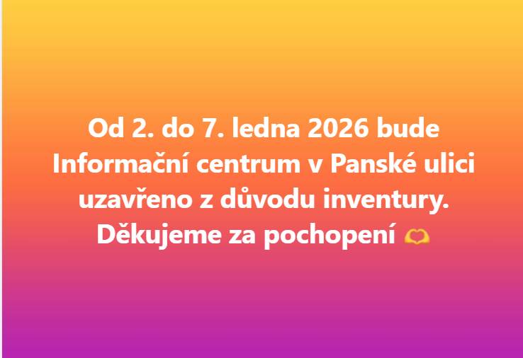 Z důvodu inventury bude od 2. 1. do 7. 1. infocentrum zavřeno. Pro informace o MHD se obraťte na kancelář Busem na náměstí Míru - tel.: 386 100 111. Jindřichohradecké zpravodaje budou doručeny do schránek jako jste zvyklí, případně si můžete vyzvednout kusy zdarma před dveřmi infocentra.