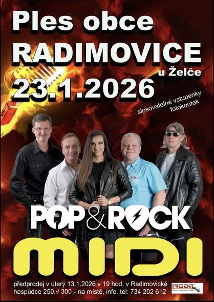 Zveme všechny milovníky dobré hudby, tance, skvělé zábavy a kvalitní tomboly na náš pravidelný každoroční úspěšný společenský ples. Přijďte se bavit? Předprodej vstupenek je v úterý 13. ledna 2026 v 19:00 hod. v Radimovické hospůdce.