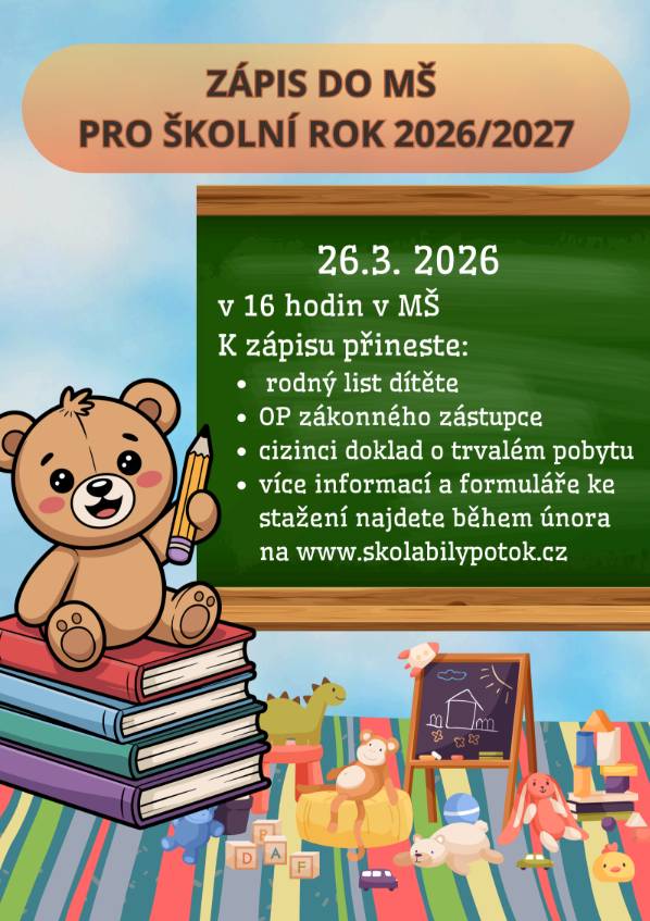 dne 26.3.2026 se bude konat zápis do mateřské školy od 16:00