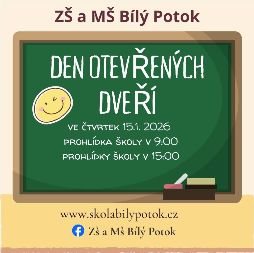 dne 15.1.2026 proběhne den otevřených dveří v naší škole a školce od 9:00 nebo 15:00.