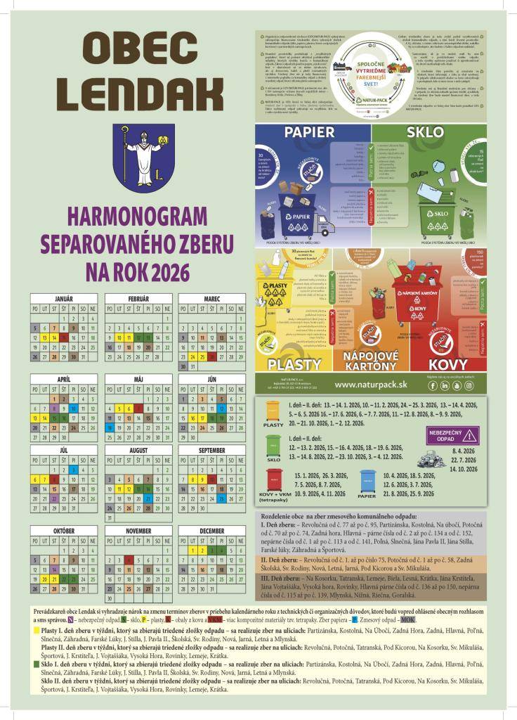 Harmonogram separovaného zberu na rok 2026.