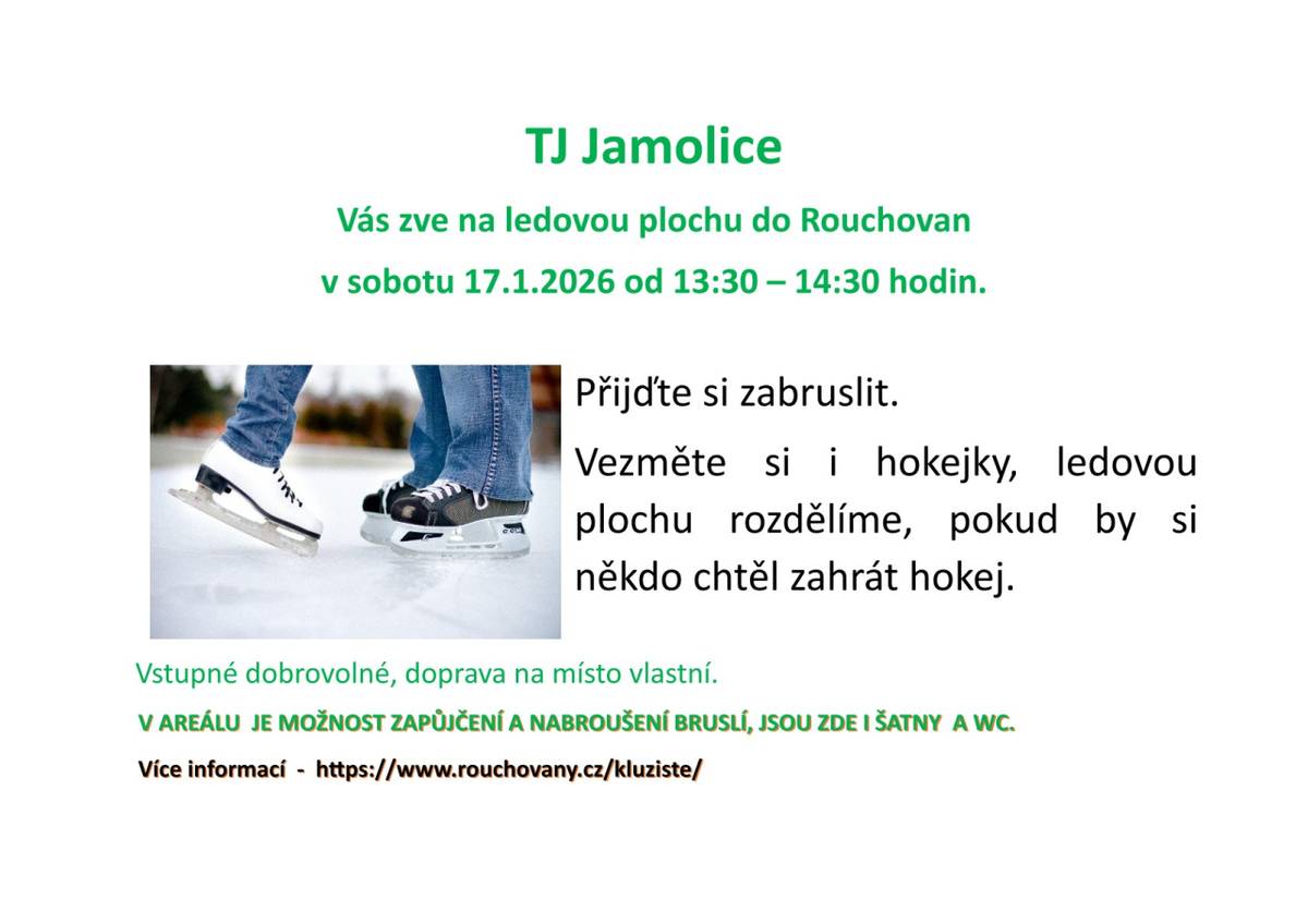 TJ Jamolice - bruslení 17.1.2026 od 13.30 - 14.30  hodin.