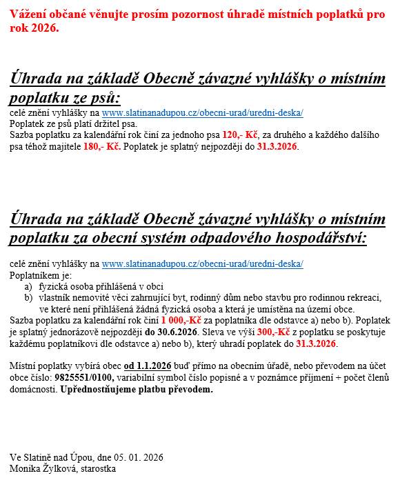 poplatky pro rok 2026