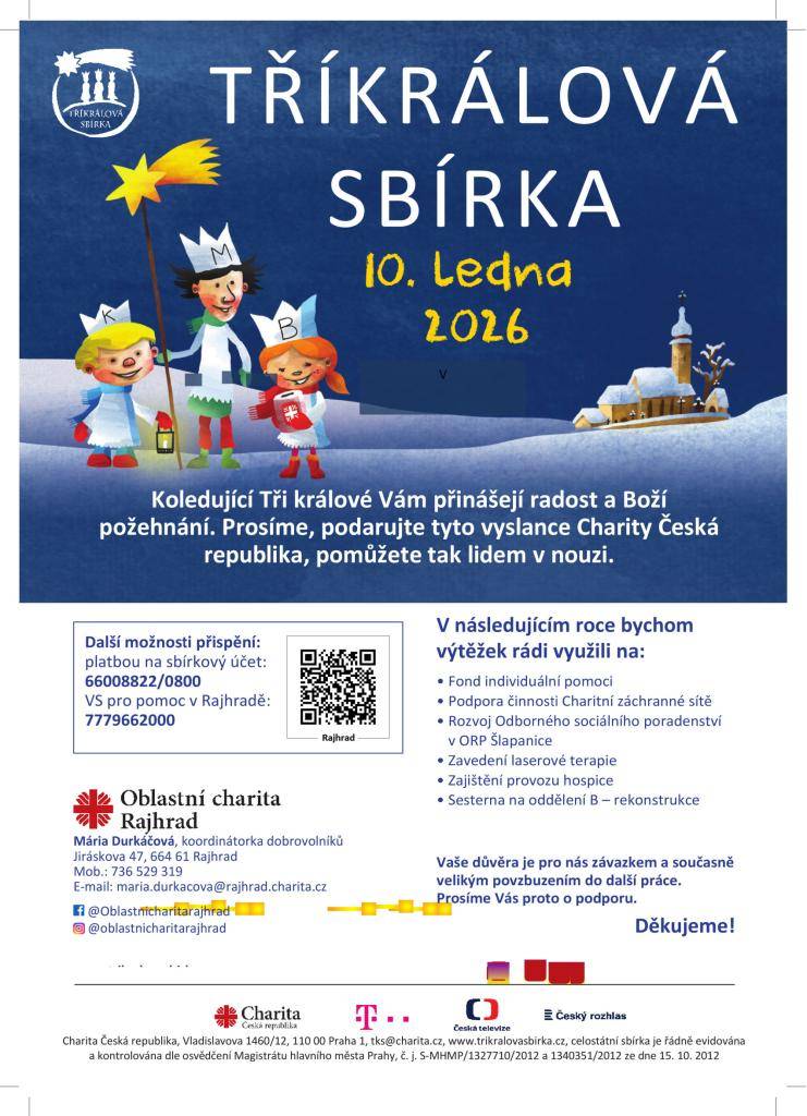 Tříkrálová sbírka se v obci Ledce uskuteční v sobotu 10.ledna 2026 v dopoledních hodinách