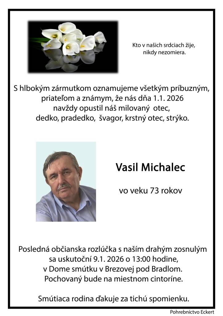 Smútočné oznámenie - Vasil Michalec