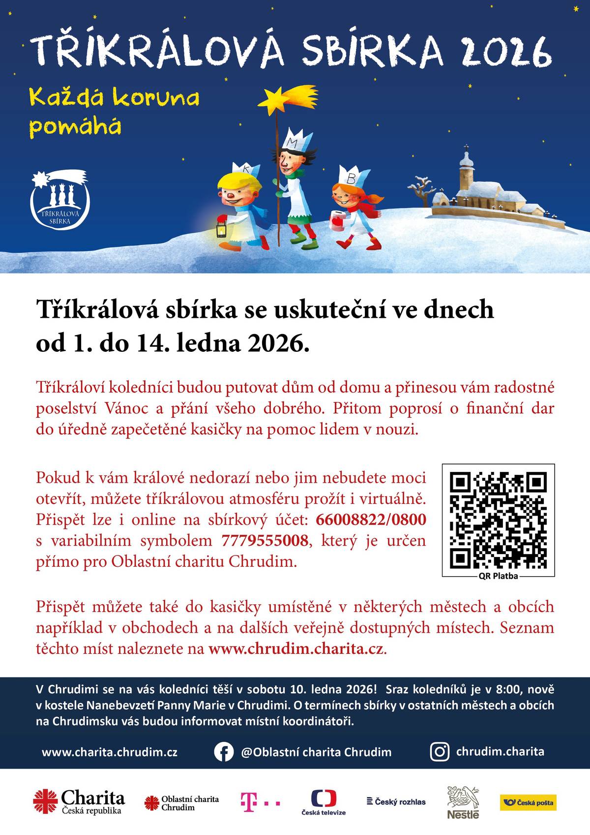 Tříkrálová sbírka se v obci Orel uskuteční ve dnech 10. 1. a 11. 1. 2026.