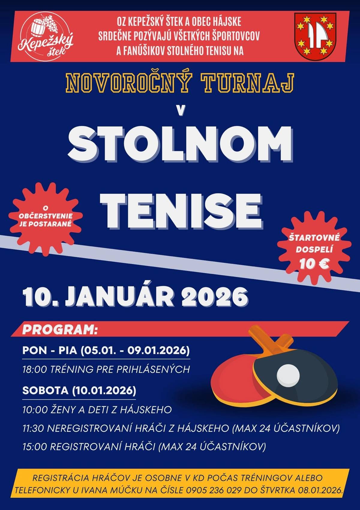 Obec Hájske Vás pozýva na turnaj v stolnom tenise